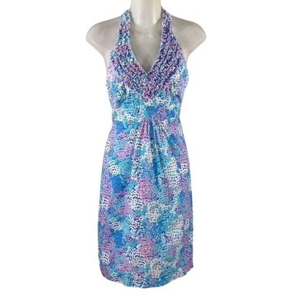 Lilly Pulitzer Lillian Worth Blue Dot Dot Hop Halter Dress 2 26864 WW29